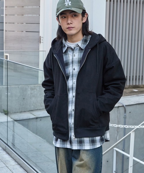 MONO-MART（モノマート）の「スウェードライク ボア オーバーサイズダブルジップパーカー（パーカー・メンズ・ブラック/ダークグレー/ブラウン/ライトグレー・L/M）」の16枚目の写真