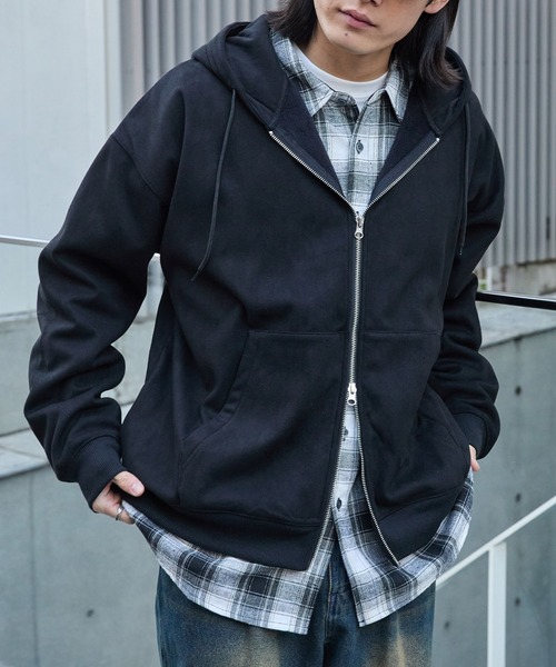 スウェードライク ボア オーバーサイズダブルジップパーカー MONO-MART