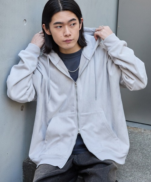 スウェードライク ボア オーバーサイズダブルジップパーカー MONO-MART