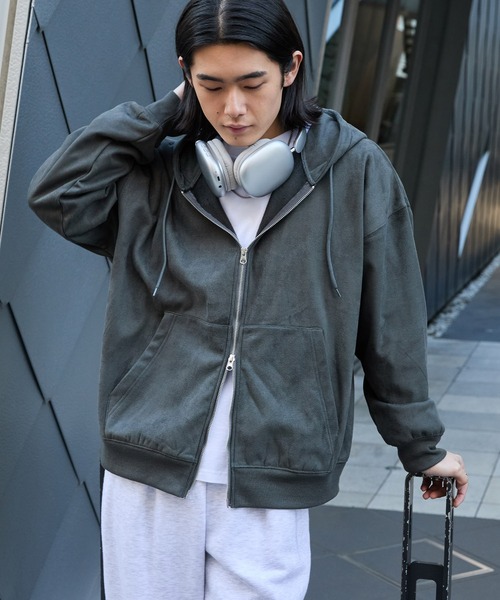 MONO-MART（モノマート）の「スウェードライク ボア オーバーサイズダブルジップパーカー（パーカー・メンズ・ブラック/ダークグレー/ブラウン/ライトグレー・L/M）」の21枚目の写真