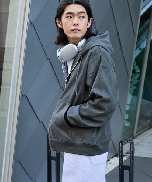 MONO-MART（モノマート）の「スウェードライク ボア オーバーサイズダブルジップパーカー（パーカー・メンズ・ブラック/ダークグレー/ブラウン/ライトグレー・L/M）」の22枚目の写真