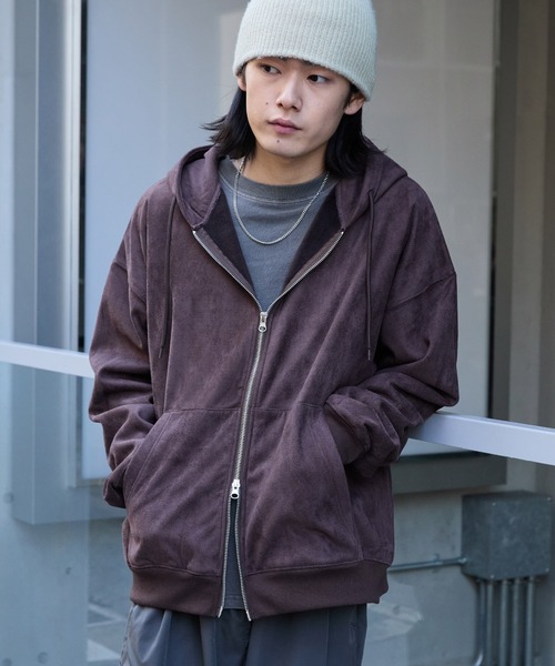 スウェードライク ボア オーバーサイズダブルジップパーカー MONO-MART
