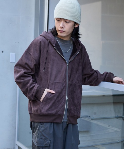 スウェードライク ボア オーバーサイズダブルジップパーカー MONO-MART