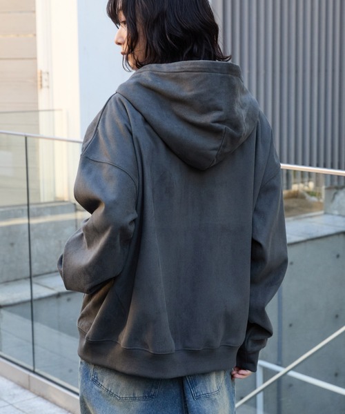 MONO-MART（モノマート）の「スウェードライク ボア オーバーサイズダブルジップパーカー（パーカー・メンズ・ブラック/ダークグレー/ブラウン/ライトグレー・L/M）」の11枚目の写真