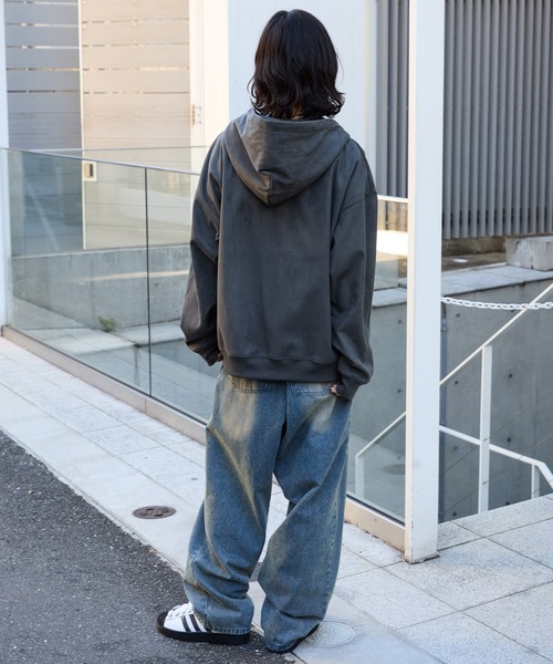 MONO-MART（モノマート）の「スウェードライク ボア オーバーサイズダブルジップパーカー（パーカー・メンズ・ブラック/ダークグレー/ブラウン/ライトグレー・L/M）」の13枚目の写真