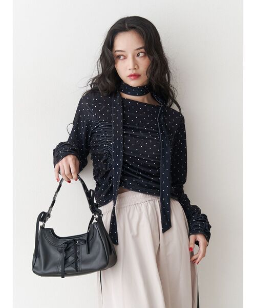 jouetie(ジュエティ)の「レースアップリボンハンドバッグ(ハンドバッグ・レディース・ボルドー/ブラック/シルバー・FREE)」の13枚目の写真