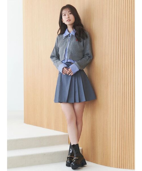 U.S. POLO ASSN.（ユーエスポロアッスン）の「U.S. POLO ASSN.別注シャツレイヤード風ケーブルカーディガン（カーディガン/ボレロ・レディース・グレー/ブラック/アイボリー・FREE）」の12枚目の写真