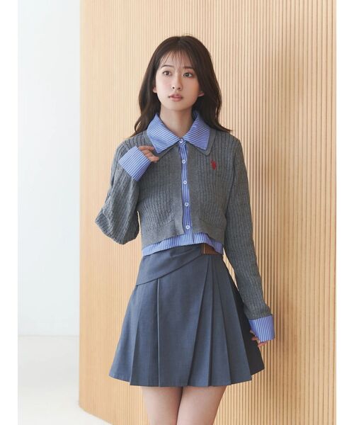 U.S. POLO ASSN.（ユーエスポロアッスン）の「U.S. POLO ASSN.別注シャツレイヤード風ケーブルカーディガン（カーディガン/ボレロ・レディース・グレー/ブラック/アイボリー・FREE）」の9枚目の写真