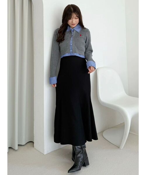 U.S. POLO ASSN.別注シャツレイヤード風ケーブルカーディガン