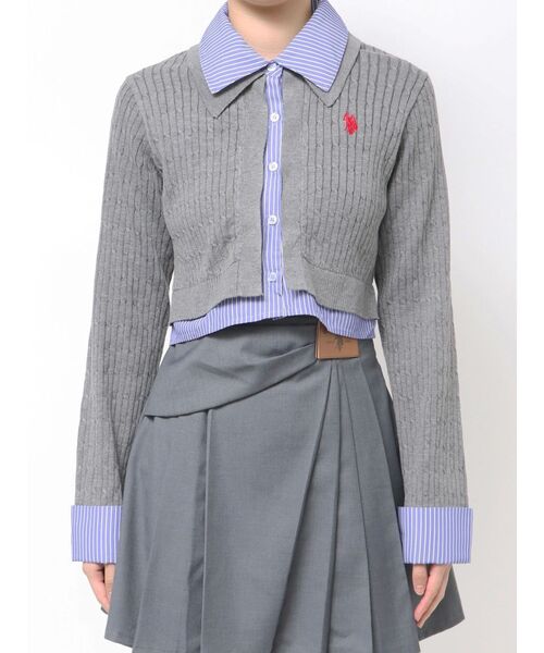 U.S. POLO ASSN.（ユーエスポロアッスン）の「U.S. POLO ASSN.別注シャツレイヤード風ケーブルカーディガン（カーディガン/ボレロ・レディース・グレー/ブラック/アイボリー・FREE）」の16枚目の写真