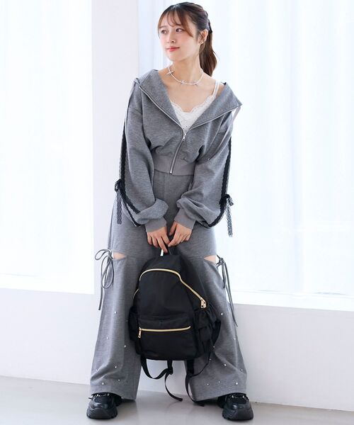 MAJESTIC LEGON（マジェスティックレゴン）の「スリット入りキラキラスウェットパンツ（スウェットパンツ・レディース・ブラック/チャコールグレー/オートミール・MEDIUM）」の11枚目の写真