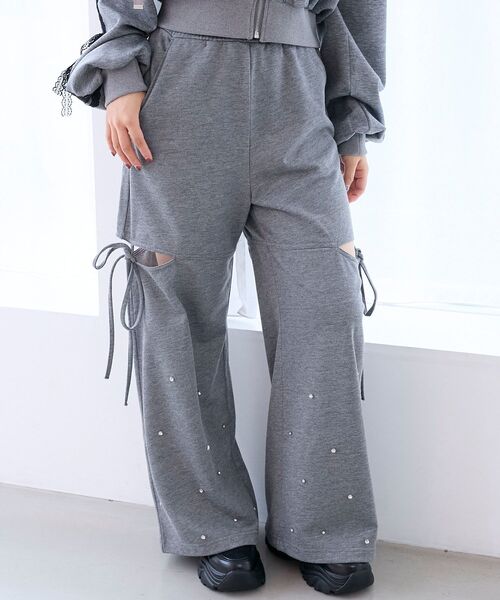 MAJESTIC LEGON（マジェスティックレゴン）の「スリット入りキラキラスウェットパンツ（スウェットパンツ・レディース・ブラック/チャコールグレー/オートミール・MEDIUM）」の14枚目の写真