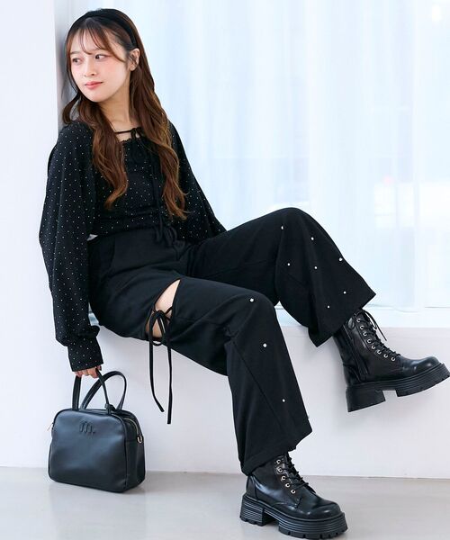 MAJESTIC LEGON（マジェスティックレゴン）の「スリット入りキラキラスウェットパンツ（スウェットパンツ・レディース・ブラック/チャコールグレー/オートミール・MEDIUM）」の18枚目の写真