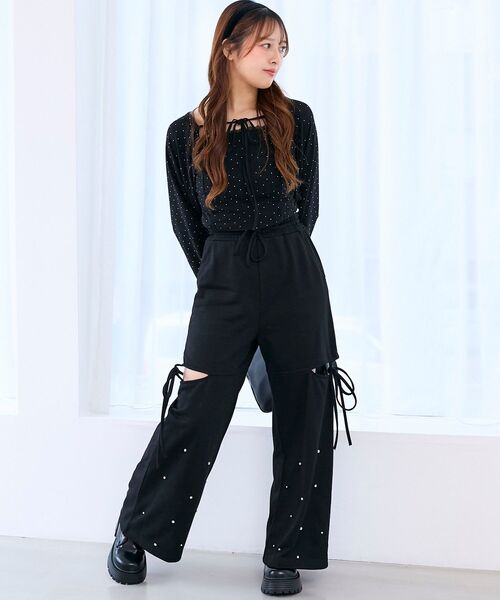 MAJESTIC LEGON（マジェスティックレゴン）の「スリット入りキラキラスウェットパンツ（スウェットパンツ・レディース・ブラック/チャコールグレー/オートミール・MEDIUM）」の19枚目の写真