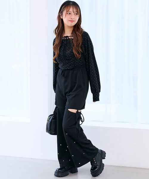 MAJESTIC LEGON（マジェスティックレゴン）の「スリット入りキラキラスウェットパンツ（スウェットパンツ・レディース・ブラック/チャコールグレー/オートミール・MEDIUM）」の20枚目の写真