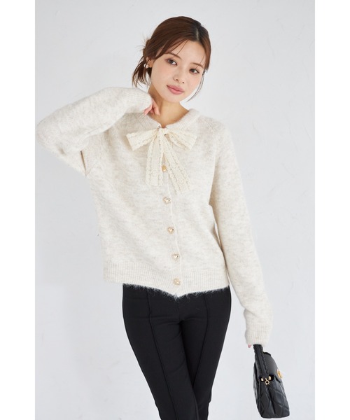 ZOZO限定】ハート釦レースボウタイニットカーディガン（カーディガン
