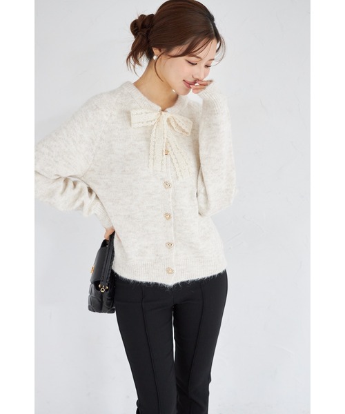 tocco closet（トッコ　クローゼット）の「【ZOZO限定】ハート釦レースボウタイニットカーディガン（カーディガン/ボレロ・レディース・アイボリー/ブラック/グレー・M）」の9枚目の写真