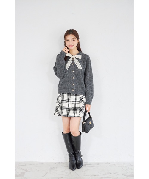 tocco closet（トッコ　クローゼット）の「【ZOZO限定】ハート釦レースボウタイニットカーディガン（カーディガン/ボレロ・レディース・アイボリー/ブラック/グレー・M）」の12枚目の写真