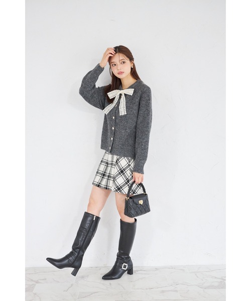 tocco closet（トッコ　クローゼット）の「【ZOZO限定】ハート釦レースボウタイニットカーディガン（カーディガン/ボレロ・レディース・アイボリー/ブラック/グレー・M）」の13枚目の写真