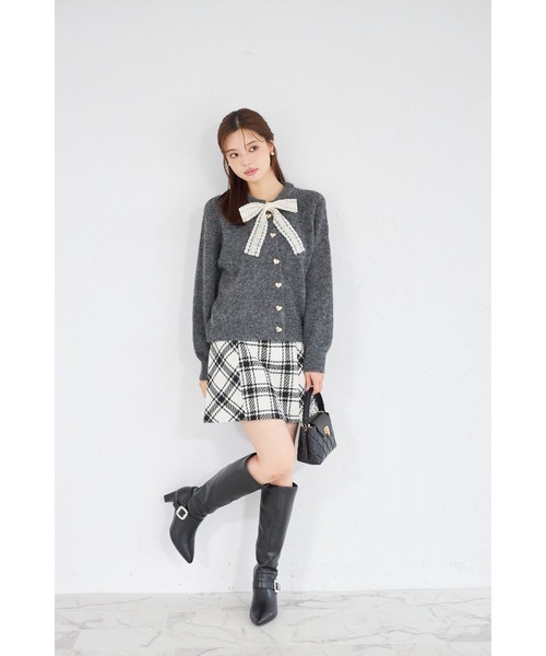 tocco closet（トッコ　クローゼット）の「【ZOZO限定】ハート釦レースボウタイニットカーディガン（カーディガン/ボレロ・レディース・アイボリー/ブラック/グレー・M）」の14枚目の写真