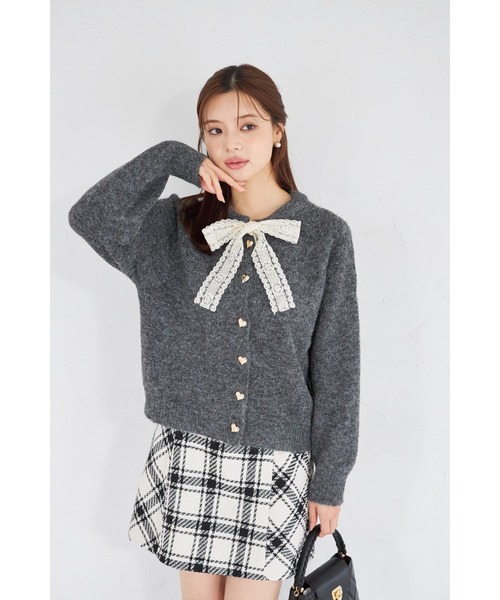 tocco closet（トッコ　クローゼット）の「【ZOZO限定】ハート釦レースボウタイニットカーディガン（カーディガン/ボレロ・レディース・アイボリー/ブラック/グレー・M）」の17枚目の写真