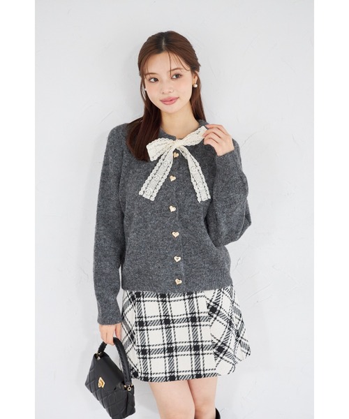 tocco closet（トッコ　クローゼット）の「【ZOZO限定】ハート釦レースボウタイニットカーディガン（カーディガン/ボレロ・レディース・アイボリー/ブラック/グレー・M）」の15枚目の写真