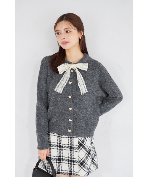 ZOZO限定】ハート釦レースボウタイニットカーディガン（カーディガン