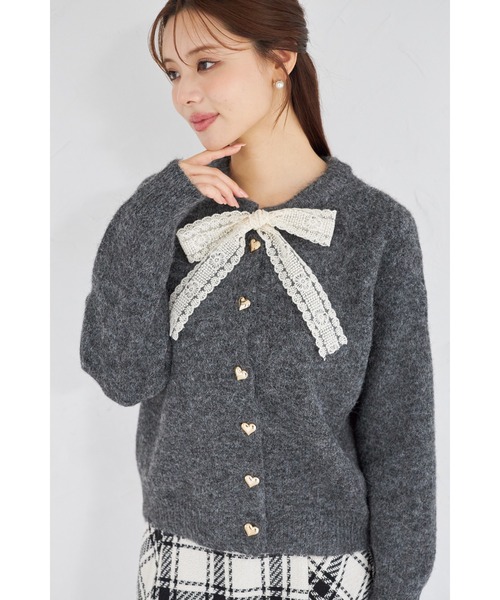 tocco closet（トッコ　クローゼット）の「【ZOZO限定】ハート釦レースボウタイニットカーディガン（カーディガン/ボレロ・レディース・アイボリー/ブラック/グレー・M）」の18枚目の写真