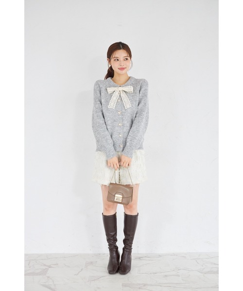 tocco closet（トッコ　クローゼット）の「【ZOZO限定】ハート釦レースボウタイニットカーディガン（カーディガン/ボレロ・レディース・アイボリー/ブラック/グレー・M）」の21枚目の写真