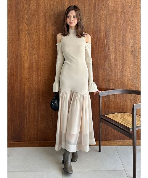 SNIDEL Sustainableコールドショルダーニットワンピース Sustainableコールドショルダーニットワンピース（ワンピース