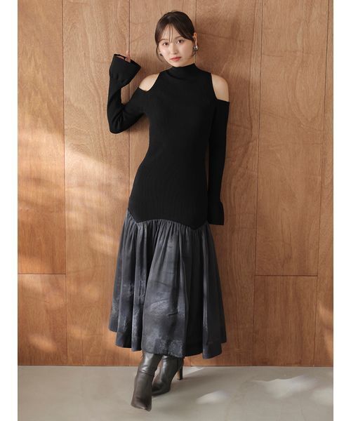 Sustainableコールドショルダーニットワンピース（ワンピース