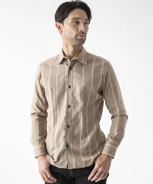 MICHEL KLEIN HOMME (ミッシェルクランオム)の「ストライプ柄長袖シャツ(シャツ/ブラウス・メンズ・グレー/ベージュ・MEDIUM/LARGE/X-LARGE)」の2枚目の写真