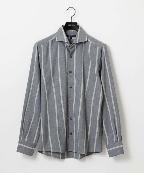 MICHEL KLEIN HOMME (ミッシェルクランオム)の「ストライプ柄長袖シャツ(シャツ/ブラウス・メンズ・グレー/ベージュ・MEDIUM/LARGE/X-LARGE)」の1枚目の写真