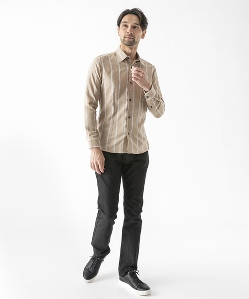 MICHEL KLEIN HOMME (ミッシェルクランオム)の「ストライプ柄長袖シャツ(シャツ/ブラウス・メンズ・グレー/ベージュ・MEDIUM/LARGE/X-LARGE)」の3枚目の写真