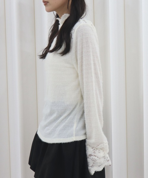 CECIL McBEE（セシルマクビー）の「レース切替ハイネックニットプルオーバー（ニット/セーター・レディース・ホワイト/ブラック・MEDIUM）」の10枚目の写真