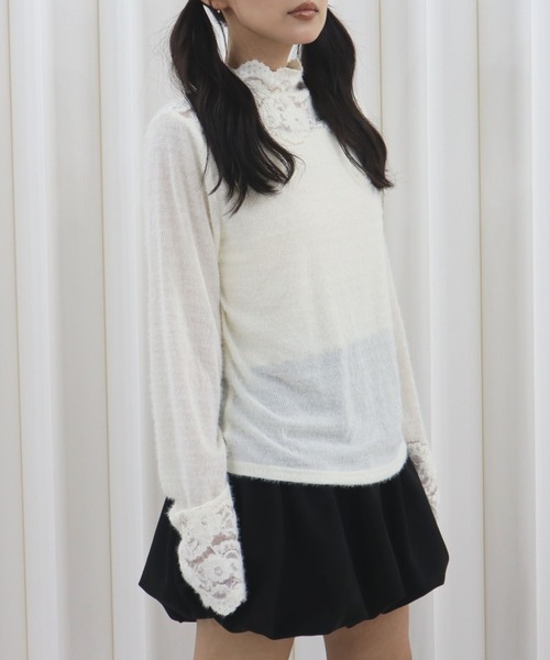CECIL McBEE（セシルマクビー）の「レース切替ハイネックニットプルオーバー（ニット/セーター・レディース・ホワイト/ブラック・MEDIUM）」の12枚目の写真