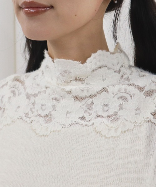 CECIL McBEE（セシルマクビー）の「レース切替ハイネックニットプルオーバー（ニット/セーター・レディース・ホワイト/ブラック・MEDIUM）」の13枚目の写真