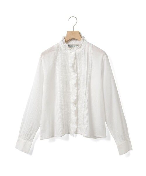 MidiUmi（ミディウミ）の「MidiUmi ピンタックレースシャツ（シャツ/ブラウス・レディース・オフホワイト/ブラック/アイボリー・FREE）」の4枚目の写真