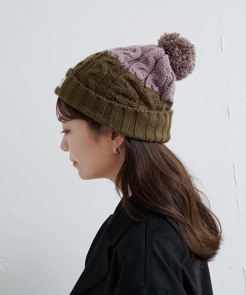 Kastane(カスタネ)の「MIXポンポンビーニー(ニットキャップ/ビーニー・レディース・カーキ/ネイビー・FREE)」の4枚目の写真