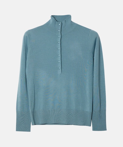 LE CIEL BLEU(ルシェルブルー)の「ボタンフロントハイネックニット / Button-Front High Neck Knit(ニット/セーター・レディース・ライトブルー/ブラック/ピンク・36)」の4枚目の写真