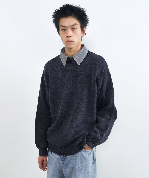 ストーンウォッシュプルオーバー WASHED NAVY（ニット/セーター