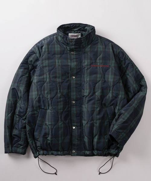 mihns closet(ミンズクローゼット)の「【76】【mihns closet/ミンズクローゼット】 スタンドカラー チェック キルティング ブルゾン/ワンポイントロゴ /ドローコード/ユニセックス(ブルゾン・レディース・ダークグリーン/グレー/ブラック・M/L/XL)」の3枚目の写真