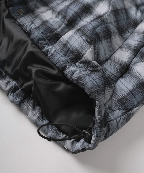 mihns closet(ミンズクローゼット)の「【76】【mihns closet/ミンズクローゼット】 スタンドカラー チェック キルティング ブルゾン/ワンポイントロゴ /ドローコード/ユニセックス(ブルゾン・レディース・ダークグリーン/グレー/ブラック・M/L/XL)」の7枚目の写真