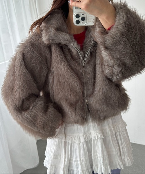 PILIT（ピリット）の「ミックスファー2wayコート（ステンカラーコート・レディース・モカ/チャコールグレー・MEDIUM）」の18枚目の写真