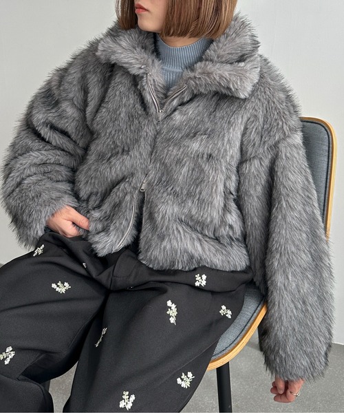 PILIT（ピリット）の「ミックスファー2wayコート（ステンカラーコート・レディース・モカ/チャコールグレー・MEDIUM）」の7枚目の写真