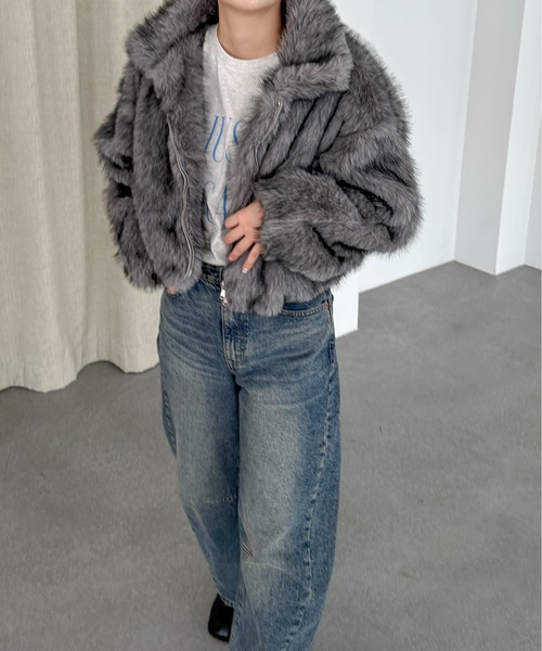 PILIT（ピリット）の「ミックスファー2wayコート（ステンカラーコート・レディース・モカ/チャコールグレー・MEDIUM）」の12枚目の写真