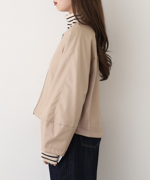 EGLANTINE(エグランティーヌ)の「EGLANTINE フェイクレザージャケット(ノーカラージャケット・レディース・ダークブラウン/チャコールグレー/ベージュ・38)」の18枚目の写真