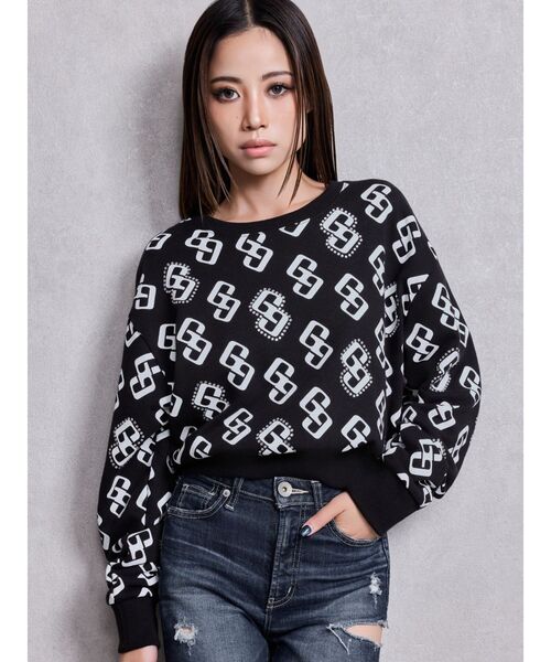 GYDA（ジェイダ）の「GG pattern bijouスウェットトップス（スウェット・レディース・ブラック/グレー/ピンク・FREE）」の2枚目の写真