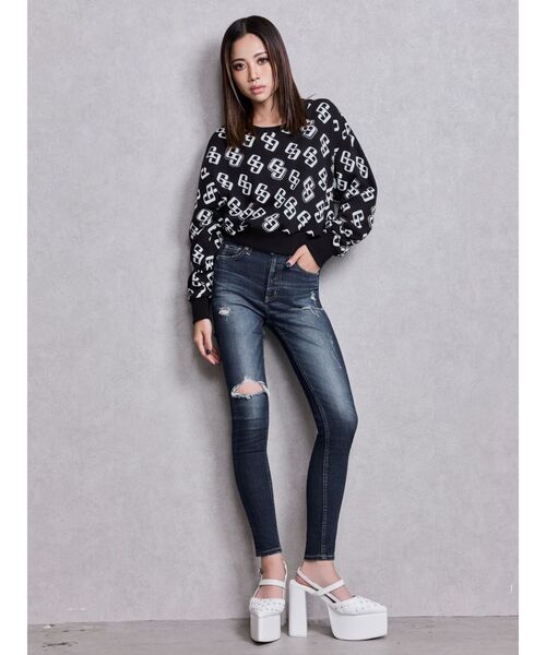 GYDA（ジェイダ）の「GG pattern bijouスウェットトップス（スウェット・レディース・ブラック/グレー/ピンク・FREE）」の8枚目の写真