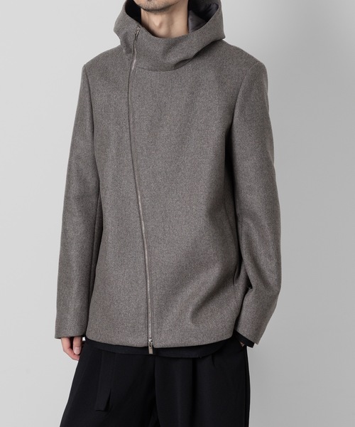ATTACHMENT（アタッチメント）の「ウール・カシミヤ ダブルメルトン ラウンドジップ フーデッドコート / WO/CA DOUBLE MELTON ROUND ZIP HOODED COAT（ブルゾン・メンズ・グレー系/ブラック・1/2/3/4）」の4枚目の写真